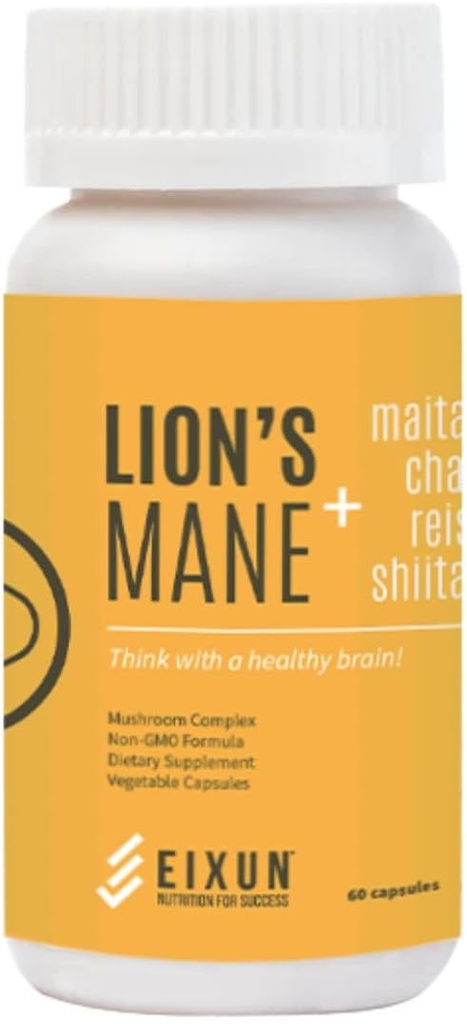 Lion 's Mane, Nootrop, Supplement til hjerne, Mushroom Complex, Maitake, Shitake, Fokus, Natural Energy, Immunsystem, Koncentration, Kardiovaskulær Sundhed, Reducerer stress, 60 kapsler.