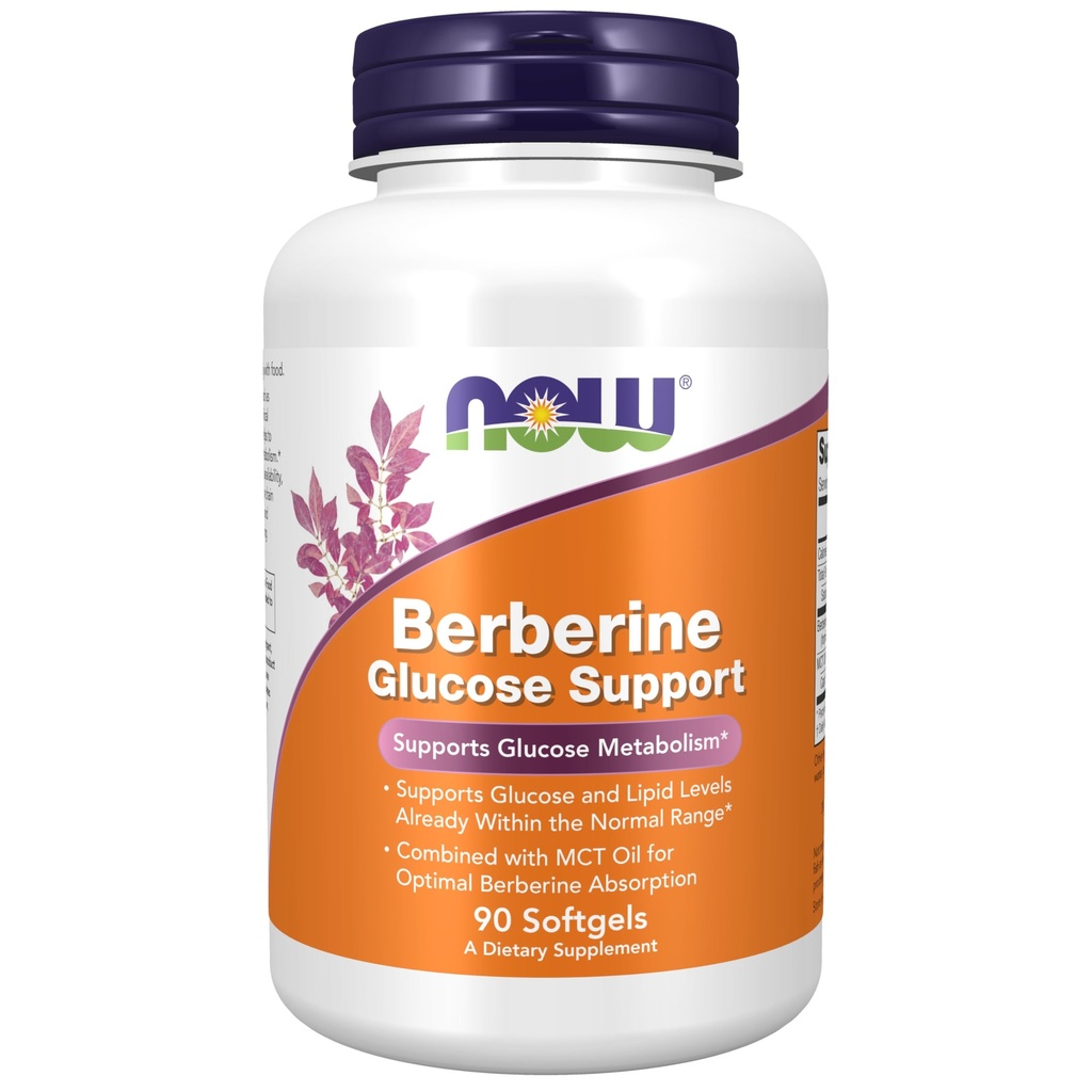 Now Foods Supplements, Berberine Glucose Support, Kombineret med MCT Oil for Optimal Berberine Absorption, 90 Softgels