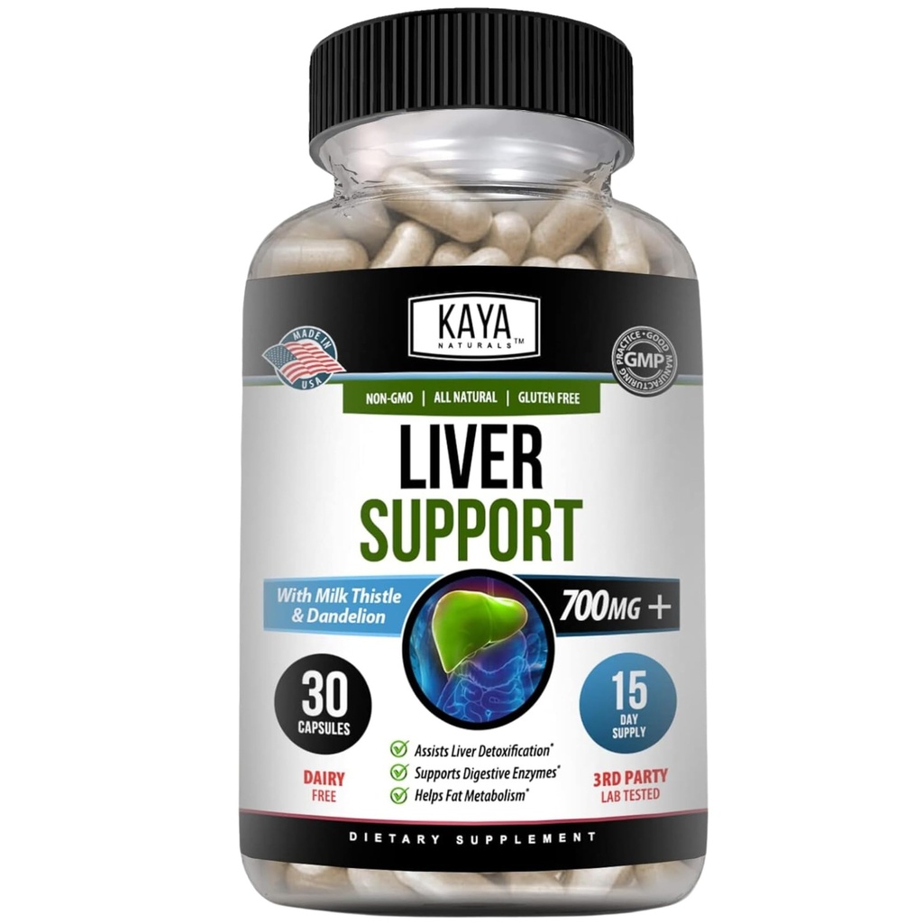 Kaya Naturals Lever renser Detox & Reparation - Mælk tidsel supplement - Lever Detox for kvinder og mænd - Artiskoke ekstrakt og Mælkebøtte rodkapsler - 30 Greve