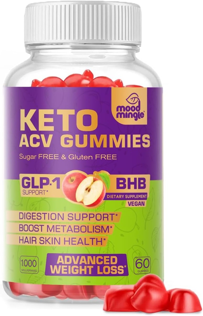 Keto ACV Gummies for Advanced Weight Loss - Gluten & Sugar- Free Apple Cider Vinegar Rapid Fat Burner Diet Supplement for Mænd - 60 Gummies (1000MG)