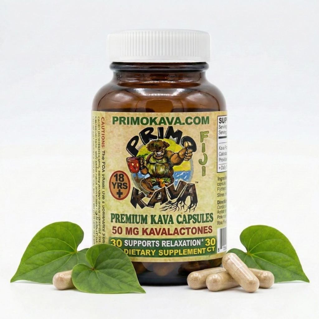 Kava Capsules ttesmå 124; Autentiske Kava Kava fra Fiji ttesmå 124; Hurtig fungerende Kava Extract ttesmå 124; 50mg af Kavalactones ttesmå 124; Adaptogen Experience ttesmå 124; 30 Greve