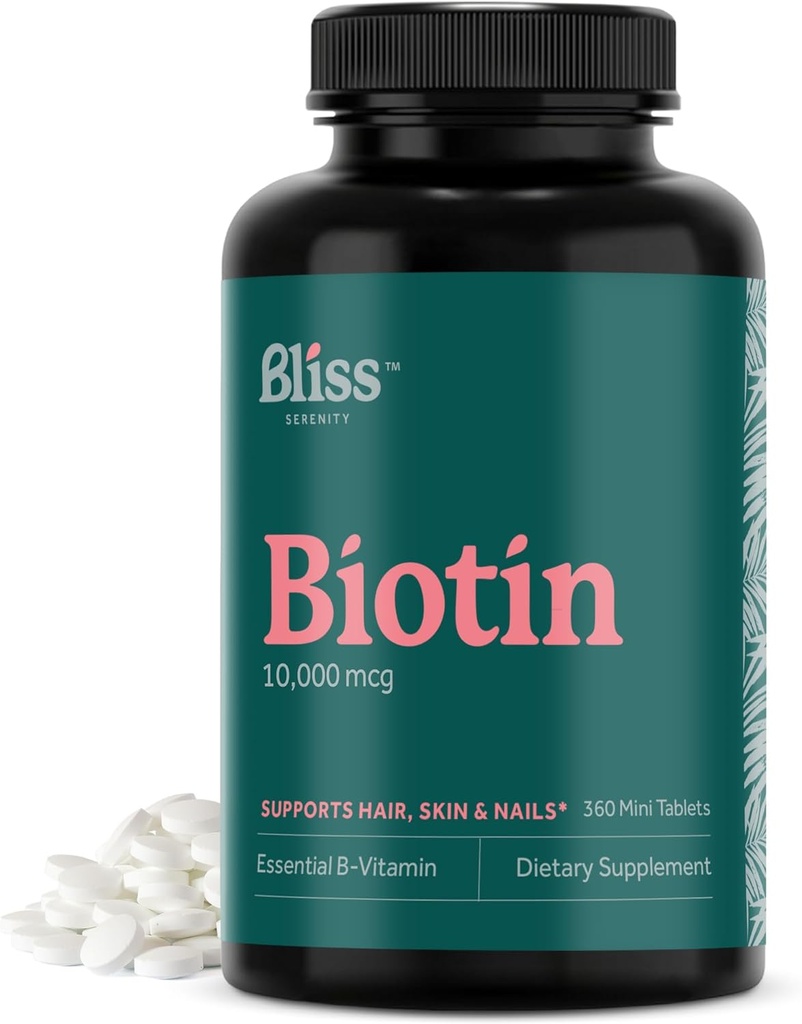 Biotin 10000mcg - Max Strength Biotin Supplement - Hår hud og negle Vitaminer for kvinder & mænd, Hårvækst Vitaminer & Energiproduktion, Kosher, Non- GMO, 360 Mini tabletter
