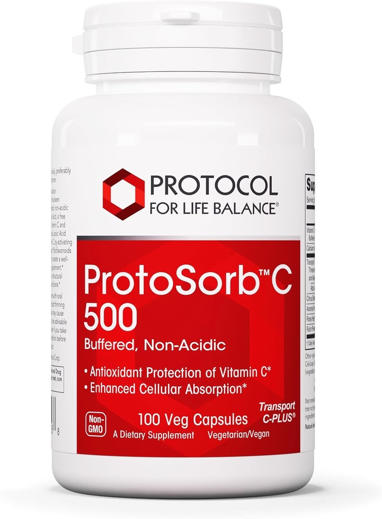 Protokol Protosorb C 500 - stærkt Absorberbare C-vitamin - for immunsystem & ben sundhed supplement * - med alpha- Lipoic Acid - Buffered, Non- Acid C - 100 Veg Caps