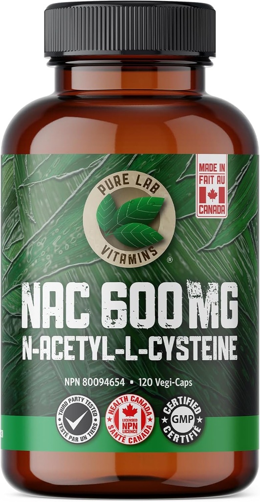 Pure Lab Vitaminer NAC (N- Acetyl- Cystein) 600 mg - 120 caps Made in Canada