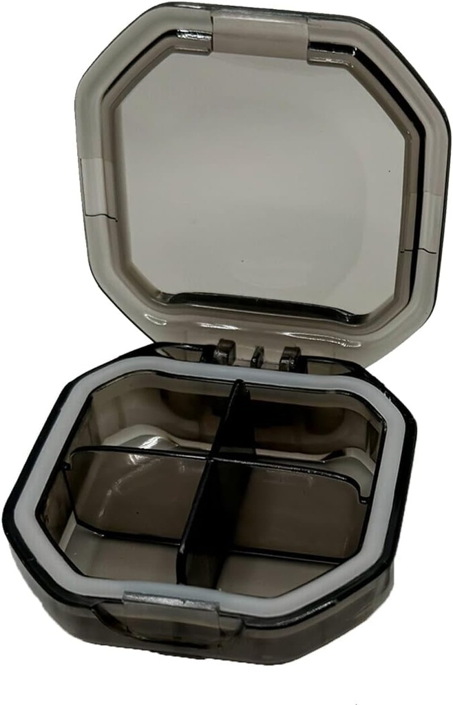 Travel Pill Organizer - Holdbar, Vandtæt Pill Case Travel Størrelse med 4 kompartmenter - Compact Pill Travel Case for Vitaminer, Kosttilskud, Medicin - Travel Pill Container for Purse (Gray)