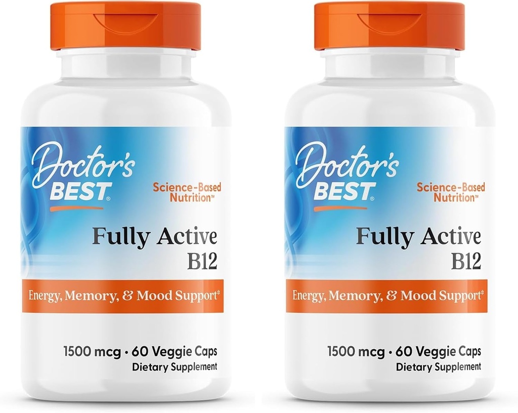 Doctor 's Best Full Active B12 1500 mcg, Non- GMO, Vegan, Gluten Free, Understøtter sund hukommelse, Mood og cirkulation, 60 Greve (Pack of 2)
