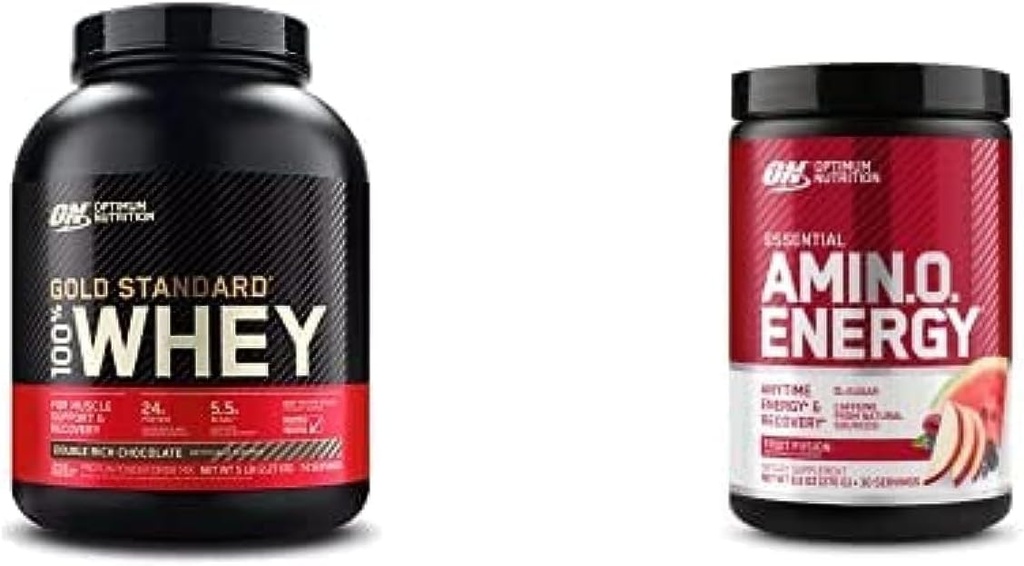 ON Gold Standard 100% Whey Protein Primary Source Isolate - Double Rich Chocolate 74 Serveringer + ON Amino Energy - BCAA, Aminosyrer, Keto Friendly, Green Coffee Extract- Fruit Fusion, 30 Serveringer