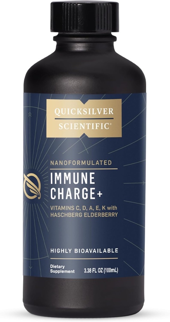 Quicksilver Scientific Immuncharge + - Elderberry med 10.000 IE D3-vitamin, 25.000 vitamin A, C, E, K1 & K2 for immunforsvar & Lung Support (100ml)