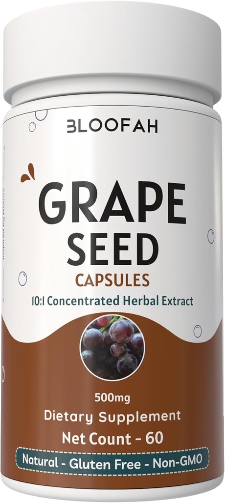 Grape Seed Capsules 500 mg 1, 10: 1 Koncentreret ekstrakt 1, 4; Naturlig Urte Supplement 1, 4; Non- GMO, Gluten- Free