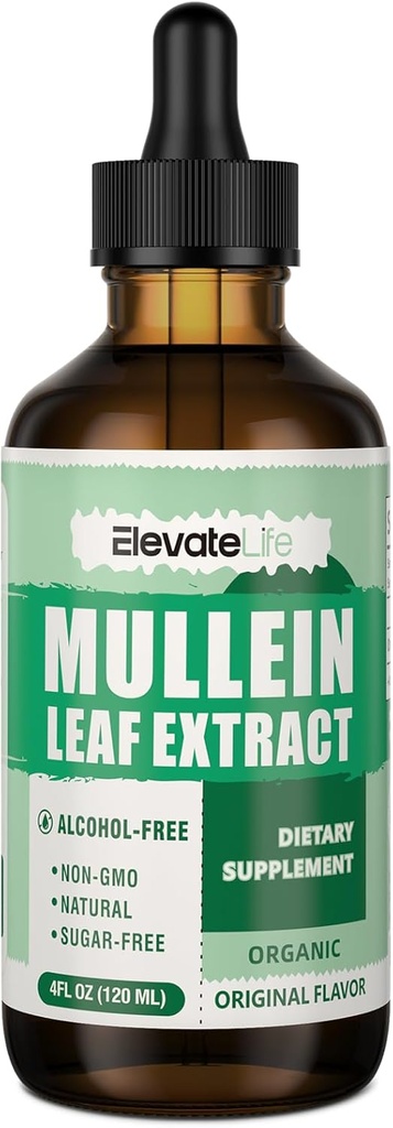 Mullein Drops til Lungs - Lung Cleanse & Detox - Vegan Mullein Leaf Extract flydende tinktur, Support for Respiratory, immun, fordøjelsessystem, Natural Herbal Supplement, Non- GMO, 4 FL OZ