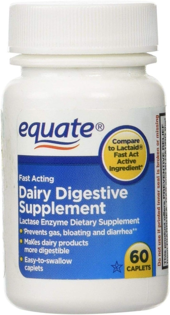 Equate Quick Action Dairy fordøjelsestillæg, 60ct