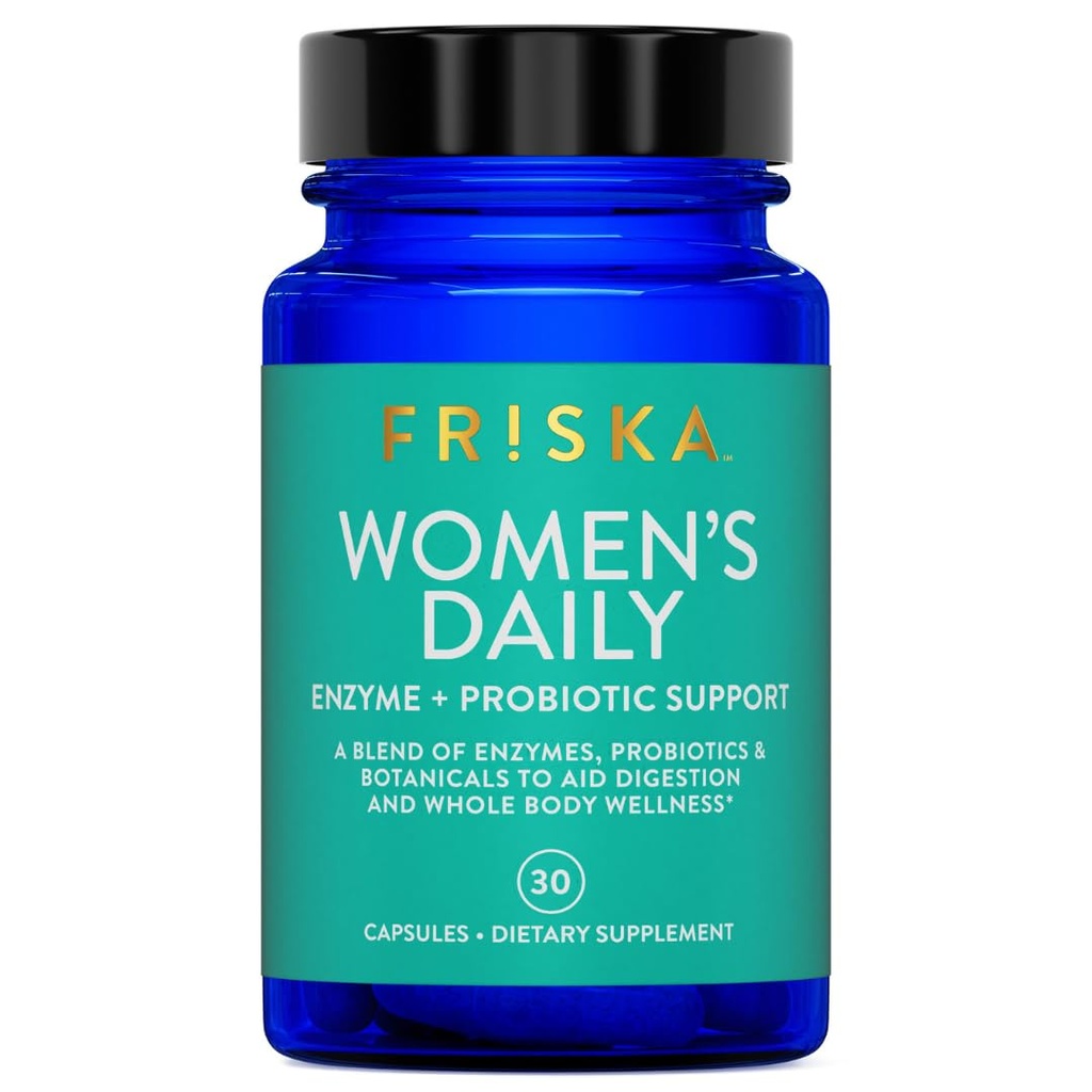 FRISKA Women’s Daily Digestive Enzyme and Probiotics Supplement, Advanced Natural Support for Female Digestive Health, Fights Bloating, Eases Digestion, Supports Nutrient Absorption, 30 Capsules