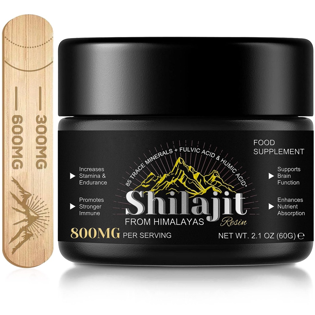 Shilajit Pure Himalayan Resin, Pure Shilajit med 85 + Trace Minerals & Fulvic Acid til energi og immunforsvar af mænd og kvinder 2.1 OZ (4 Måneders Tilgang)