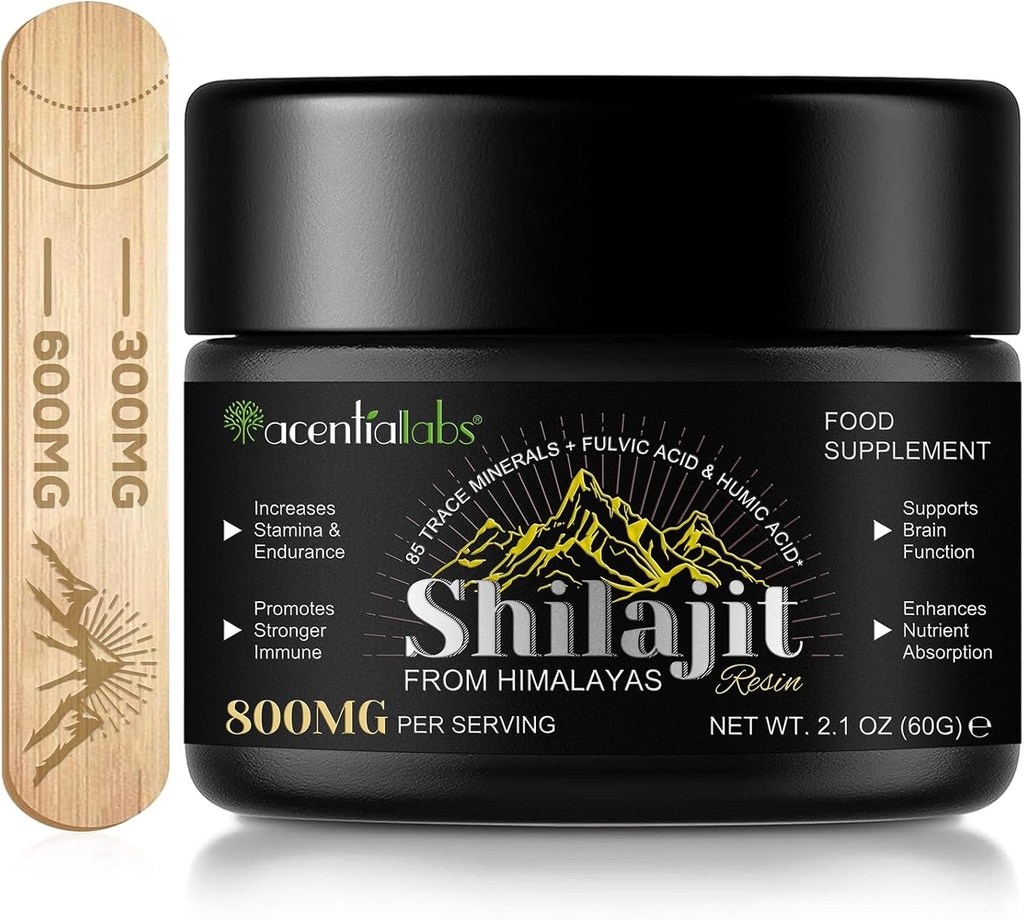 Shilajit Pure Himalayan Resin, Pure Shilajit med 85 + Trace Minerals & Fulvic Acid til energi og immunforsvar af mænd og kvinder 2.1 OZ (4 Måneders Tilgang)