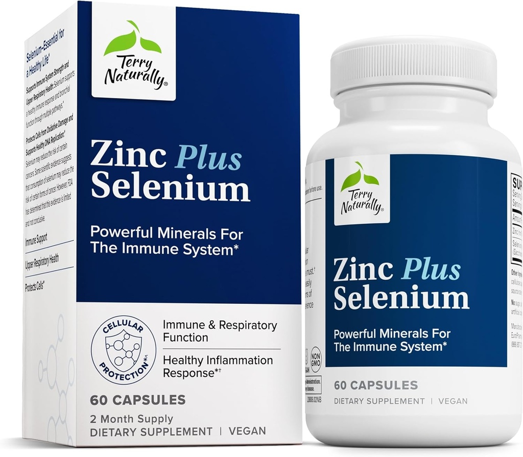 Terry naturligt Zink Plus Selenium - immunforsvar og åndedrætsværn supplement - Mineral supplement med zink Bisglycinat chelat - Formel med Selenium til Cellular Health Support - 60 kapsler