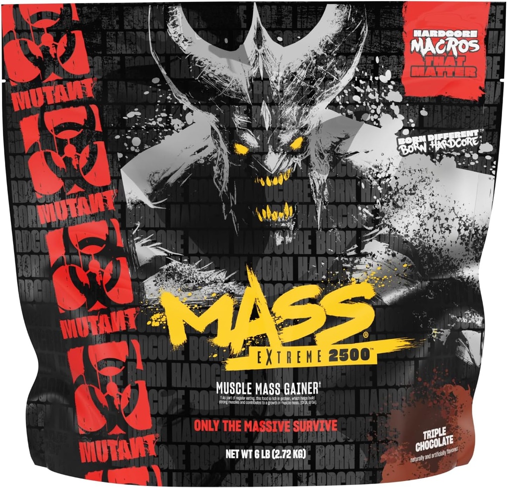 Mutant Mass Extreme Gainer - Whey Protein Powder - Byg muskel størrelse og styrke - Høj densitet rene kalorier (Triple Chocolate, 6 lbs)