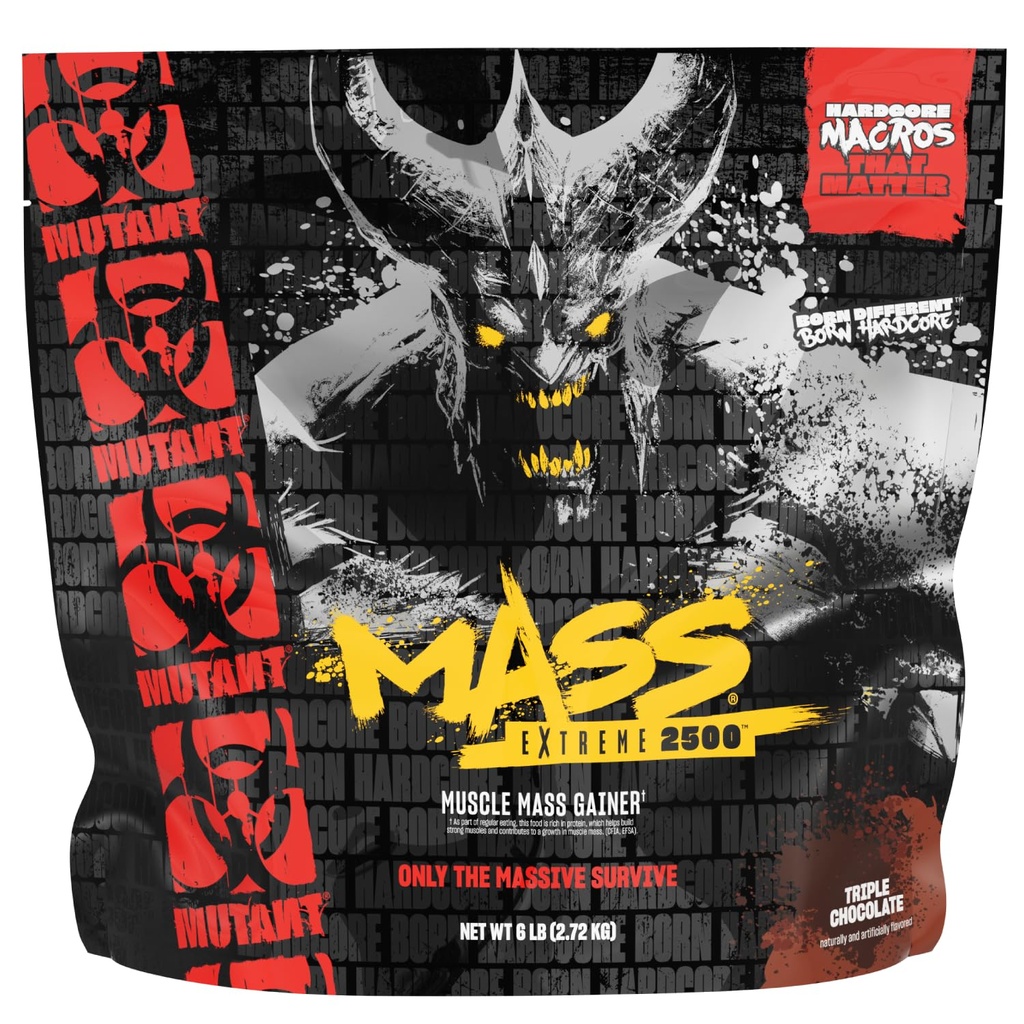 Mutant Mass Extreme Gainer - Whey Protein Powder - Byg muskel størrelse og styrke - Høj densitet rene kalorier (Triple Chocolate, 6 lbs)