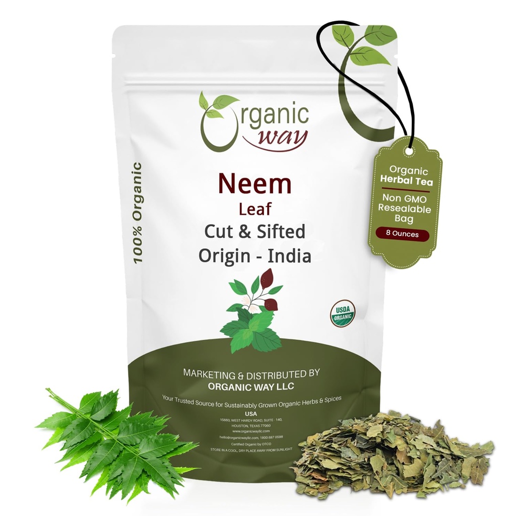 Organic Way Neem Leaf Cut og sigteled Medical 124; Urte Tea Medical 124; Premium Neem Leaf Medical 124; USDA Certified Medical 124; Non GMO & Gluten Free Medical 124; Oprindelse - Indien (8 oz - 1 / 2 lbs)