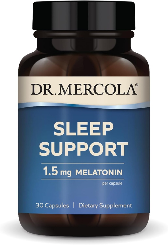 Dr. Mercola Sleep Support med Melatonin, 1,5 mg Melatonin Per Servering, 30 Servering (30 kapsler), Kosttilskud, Understøtter sund søvn og Mental Fokus, Non- GMO