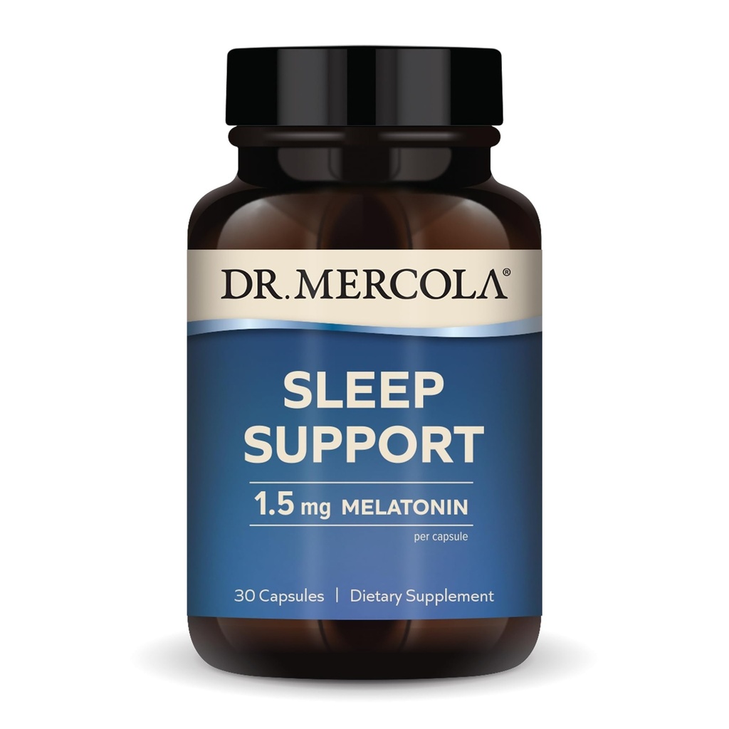 Dr. Mercola Sleep Support med Melatonin, 1,5 mg Melatonin Per Servering, 30 Servering (30 kapsler), Kosttilskud, Understøtter sund søvn og Mental Fokus, Non- GMO
