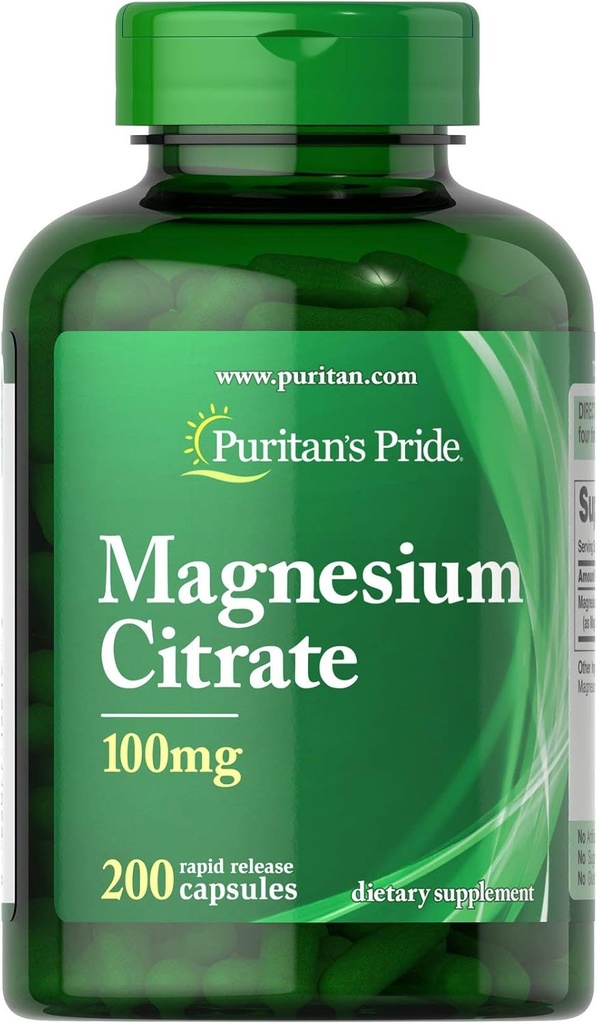 Magnesium Citrate 100 mg, Understøtter en rolig, relaxed Mood, 200 Greve af Puritans Pride