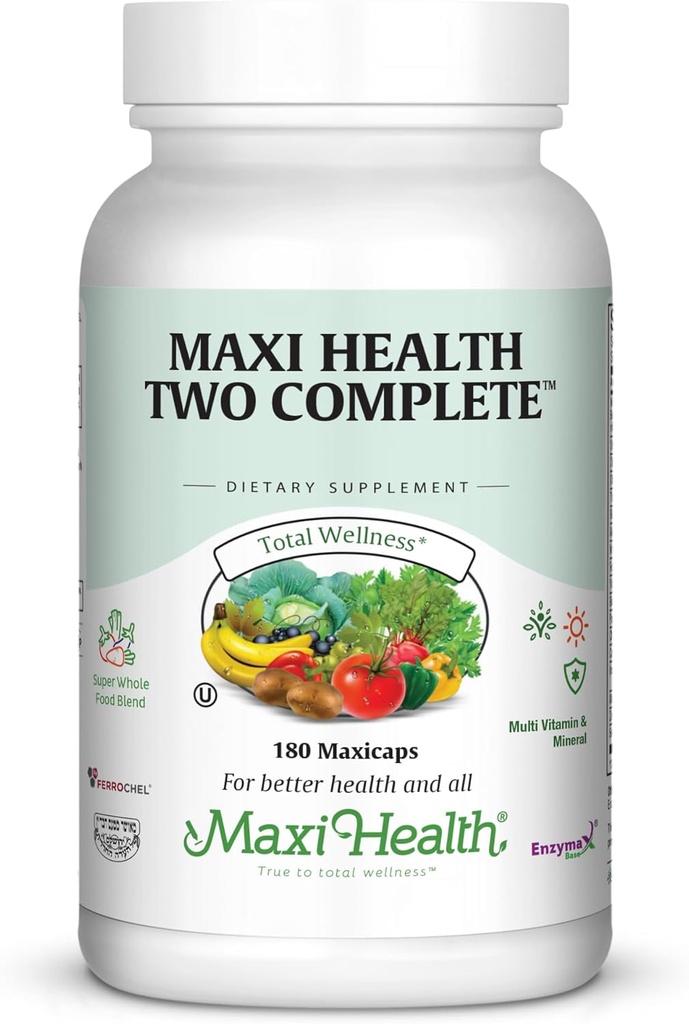 Maxi Health Two Complete - Multivitamins and Minerals - Full Potency - 180 Capsules - Kosher