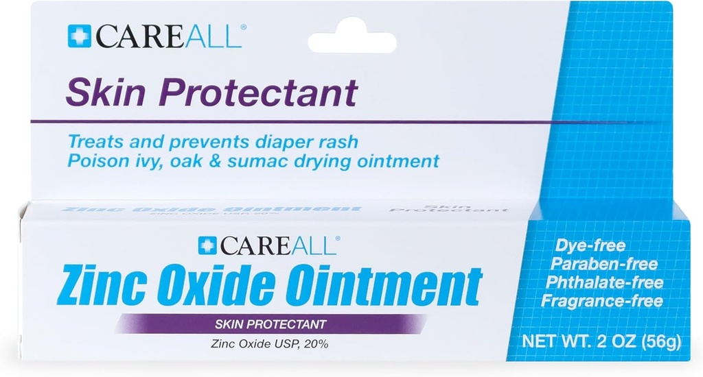 CareAll Zink oxid 20% hudbeskyttende barriere salve 2 oz, Relieves, Treats og forebygger mindre hudirritationer på grund af ble udslæt. Hjælper Seal Out Wetness. Beskytter lænket hud.
