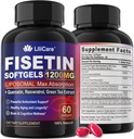 Fisetin Supplement - Liposomal Super Absorption 98% Pure 1200mg med Quercetin, Resveratrol, Green Tea Extract for Sund Aging & Longevity, Skin Health, Brain & Antioxidant - 60 Softgels