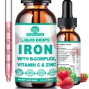 Flydende jern supplement w / vitamin C, B- kompleks, høj potens Iron Liquid w. Multivitamin, Vegansk jerndråber til kvinder, børn, Chelate flydende jern supplement til anæmi, træthed, røde blodceller støtte