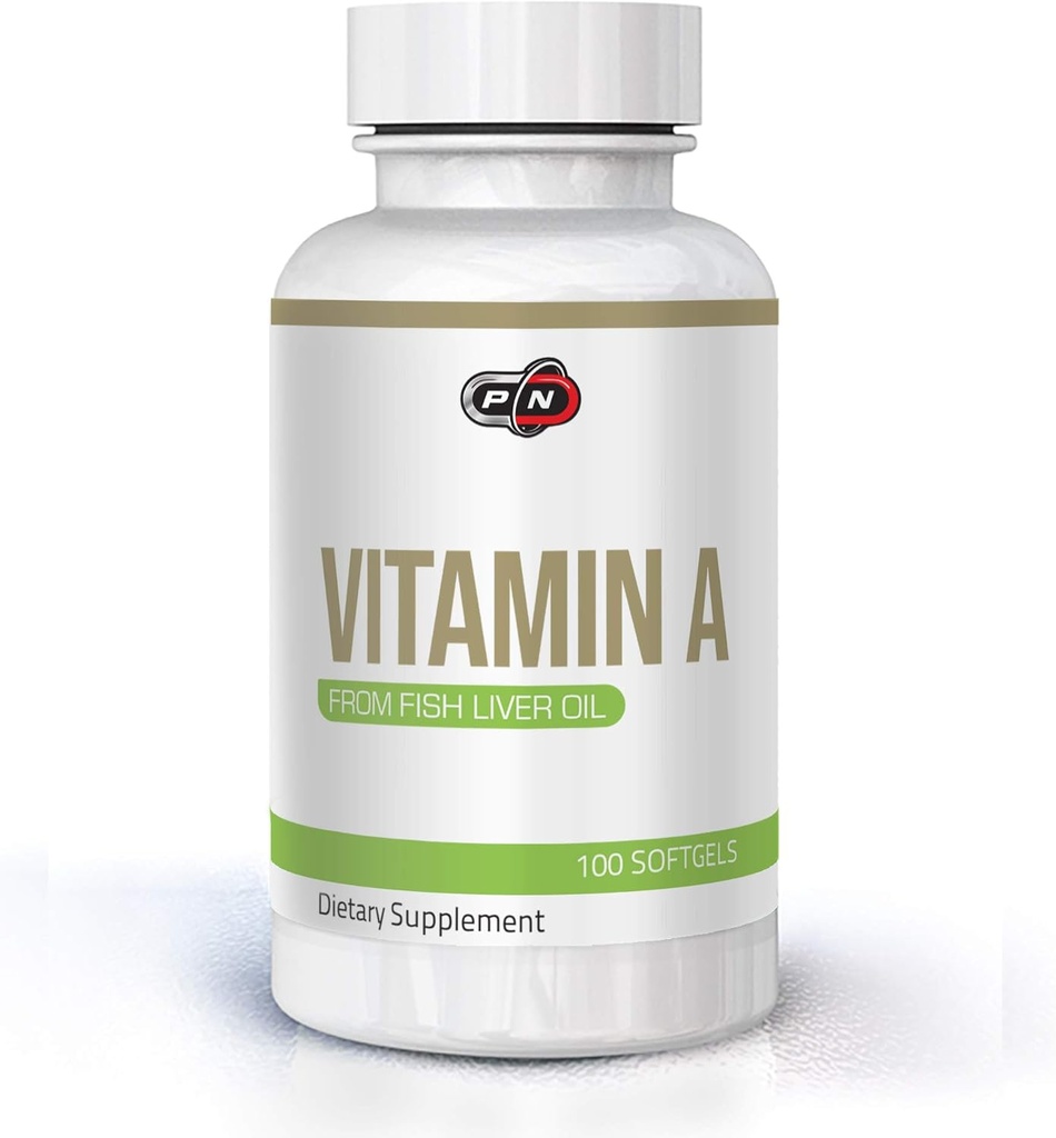 Pure Nutrition Vitamin A 10000 iu 3000 mcg · 124; fra Natural Fish Liver Oil 100 Sofgels Beeg 124; Support Sund immunsystem Knogler og Vision Beeg 124; Ingen GMO Premium kvalitet retinyl palmitat kapsler supplement