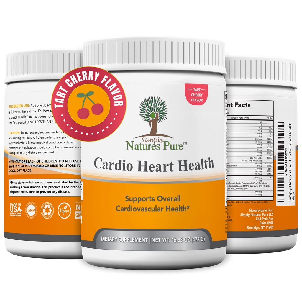 Simply Natures Pure - Cardio Heart Health Nitroxide Booster Support Powder med L- Arginin 5000 mg, L- Citrullin 1000 mg og Hawthorne Berry, 16.82 Ounces - Tart Cherry Flavor