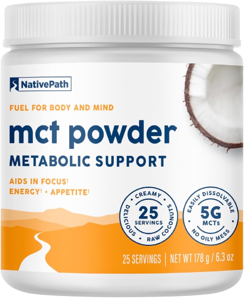 NativePath MCT Oil Powder Supplement - Unflavored MCT Pulver med Keto- Friendly C8 MCTs. Fri for Mælk, Gluten og GMO 'er, 25 Tjenester