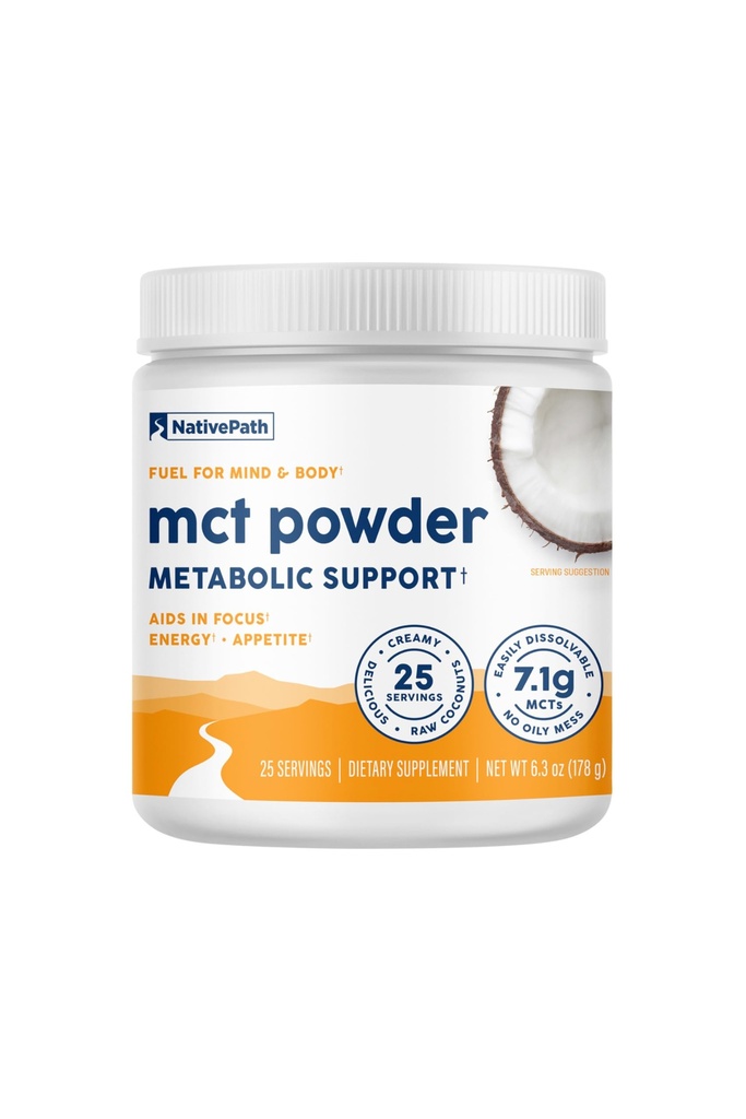 NativePath MCT Oil Powder Supplement - Unflavored MCT Pulver med Keto- Friendly C8 MCTs. Fri for Mælk, Gluten og GMO 'er, 25 Tjenester