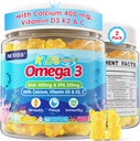 Kids Omega 3 Gummies + Calcium 400mg + D3 K2 + C-vitamin, Omega-3 DHA & EPA Supplement - Ingen Fish Burps, Ingen sukker - Kids & Teens Ombaga 3 + Multivitamin Gummy til stærke ben, hjerne, immunforsvar, øje, 2Pack