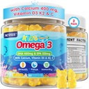 Kids Omega 3 Gummies + Calcium 400mg + Vitamin D3 K2 + C, Omega-3 DHA & EPA Supplement - No Fish Burps, No Sugar - Kids & Teens Omḛga 3 + Multivitamin Gummy for Strong Bones, Brain, Immune, Eye, 2Pack