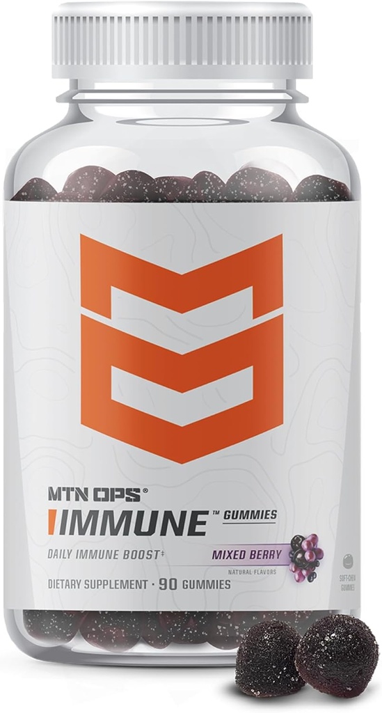 MTN OPS immungummies immunsupporttillæg, 90 gummies med hyldebær & Aronia Berry immunbooster til voksne, blandet berry flavor & naturligt gluten fri