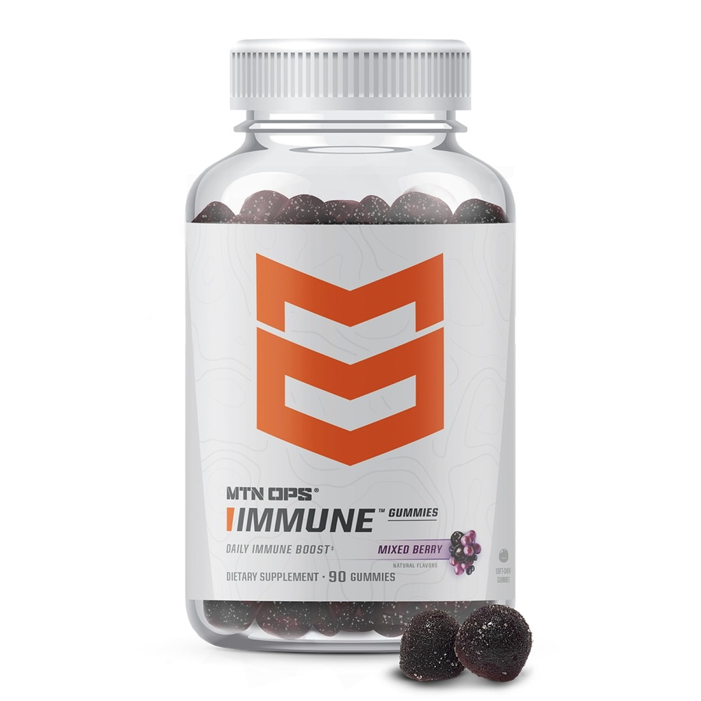 MTN OPS immungummies immunsupporttillæg, 90 gummies med hyldebær & Aronia Berry immunbooster til voksne, blandet berry flavor & naturligt gluten fri