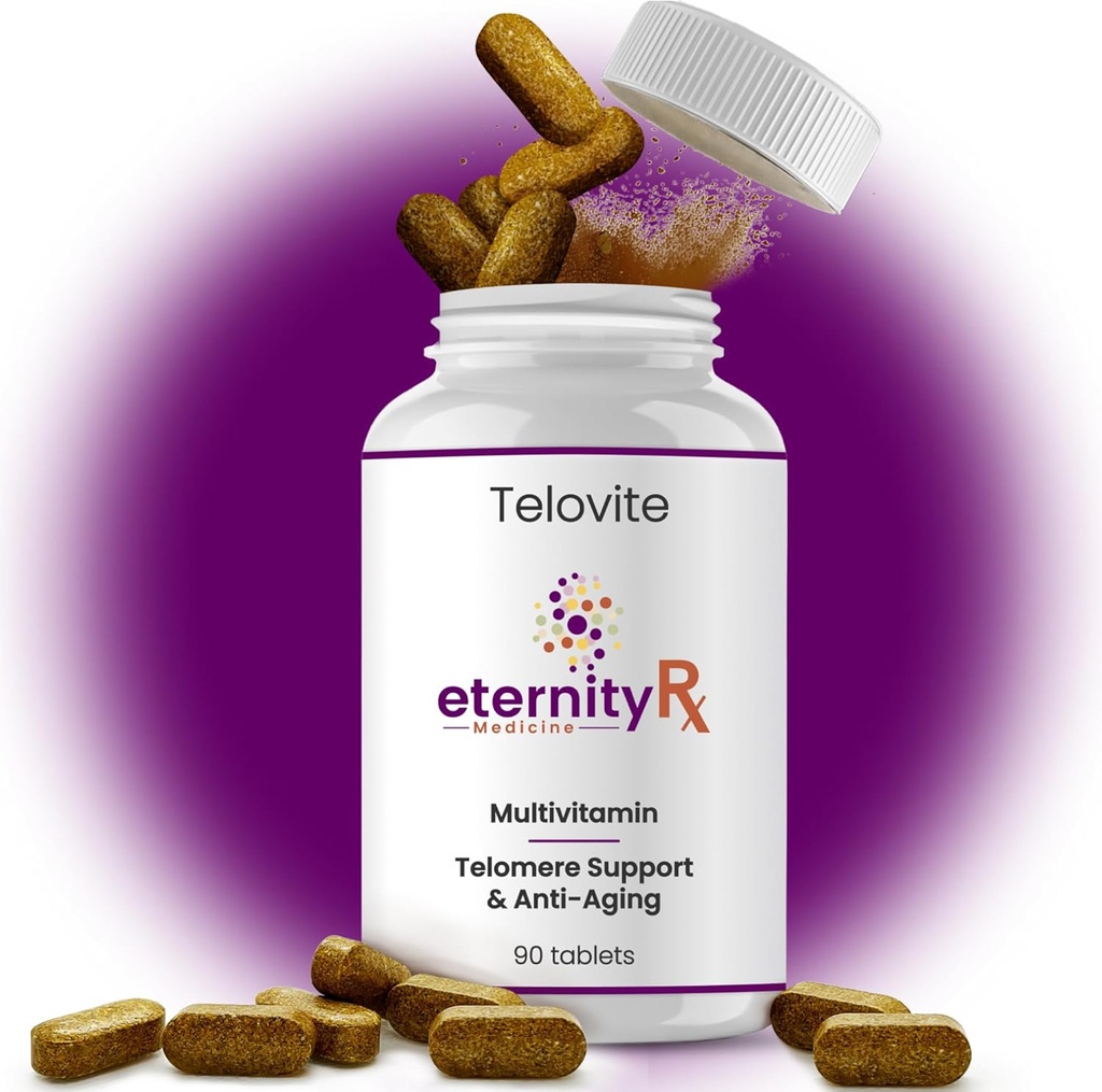 Telovit Dagligt Multivitamin til mænd og kvinder - Telomere & Cellular Health Support - High Potency Vitaminer A, D, E, C, B- Complex, zink, folat, jern - 90 tabletter - Doctor Formulated