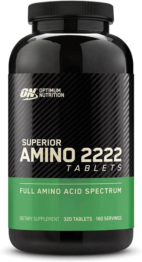 Optimum Nutrition Superior Amino 2222 Tablets, Complete Essential Aminoacids, EAA, 320 Count