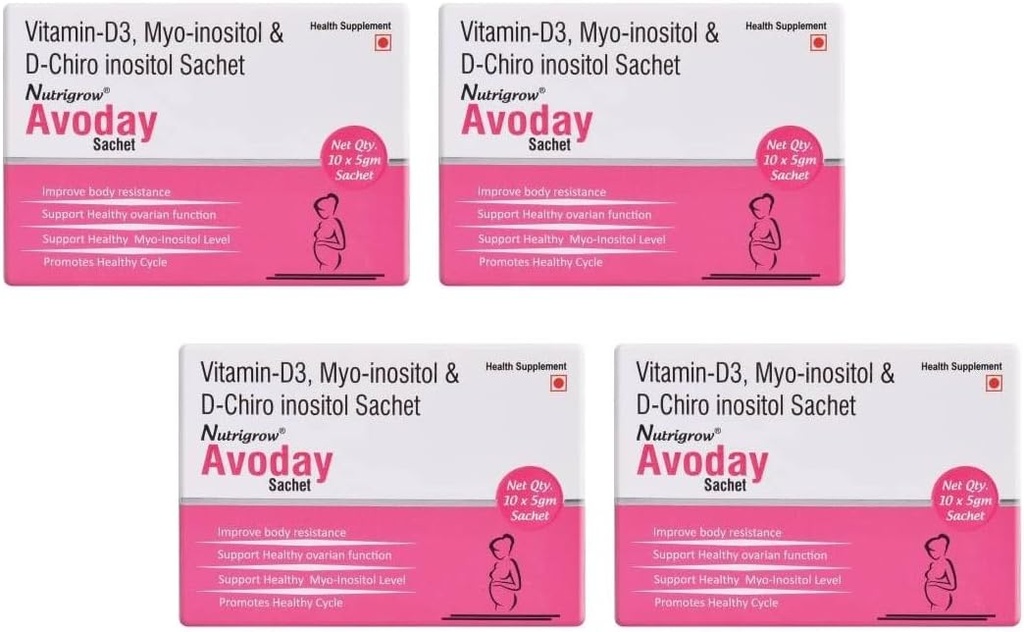 NETRIGROW AVODAY Powder Supply 40 dage / Støtte Ovarial Function Support til kvinder - Regulere dine Hormon / Vitamin d3 myo- inositol & D Chiro inositol / Health Kosttilskud / Metabolisme Booster Pack af 4