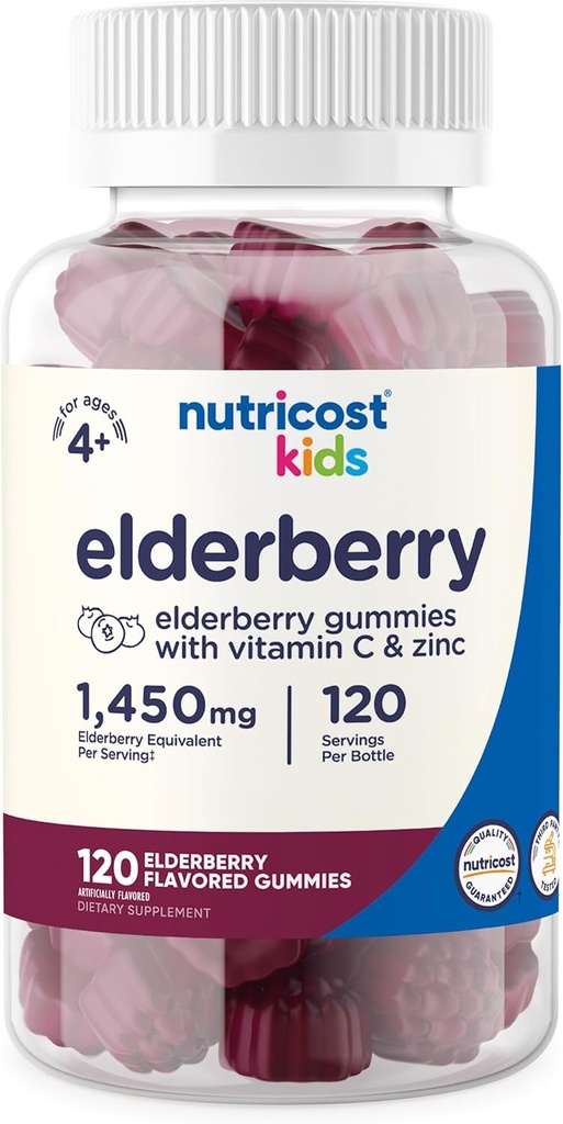 Nutricost Kids Elderberry Gummies (50mg) med zink & vitamin C 120 Gummies - Gluten Free, No Corn Syrup