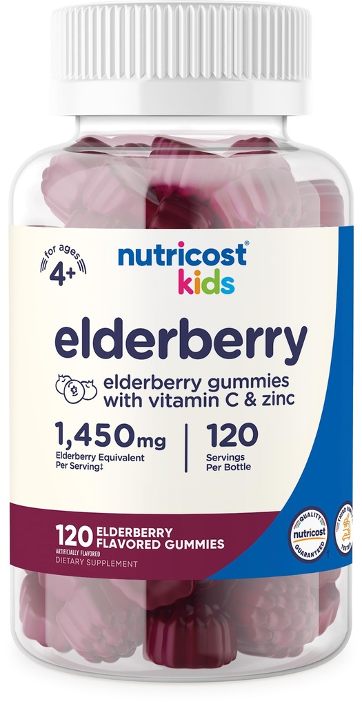 Nutricost Kids Elderberry Gummies (50mg) med zink & vitamin C 120 Gummies - Gluten Free, No Corn Syrup