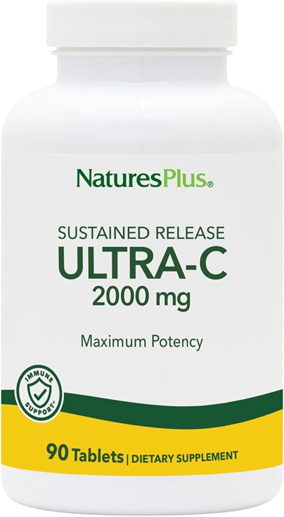 Natures Plus Ultra- C 2000 mg - 90 tabletter - C-vitamin med Rose HIPS - immunforsvar og antioxidant - Vegetarisk, Gluten Free - 90 Servering