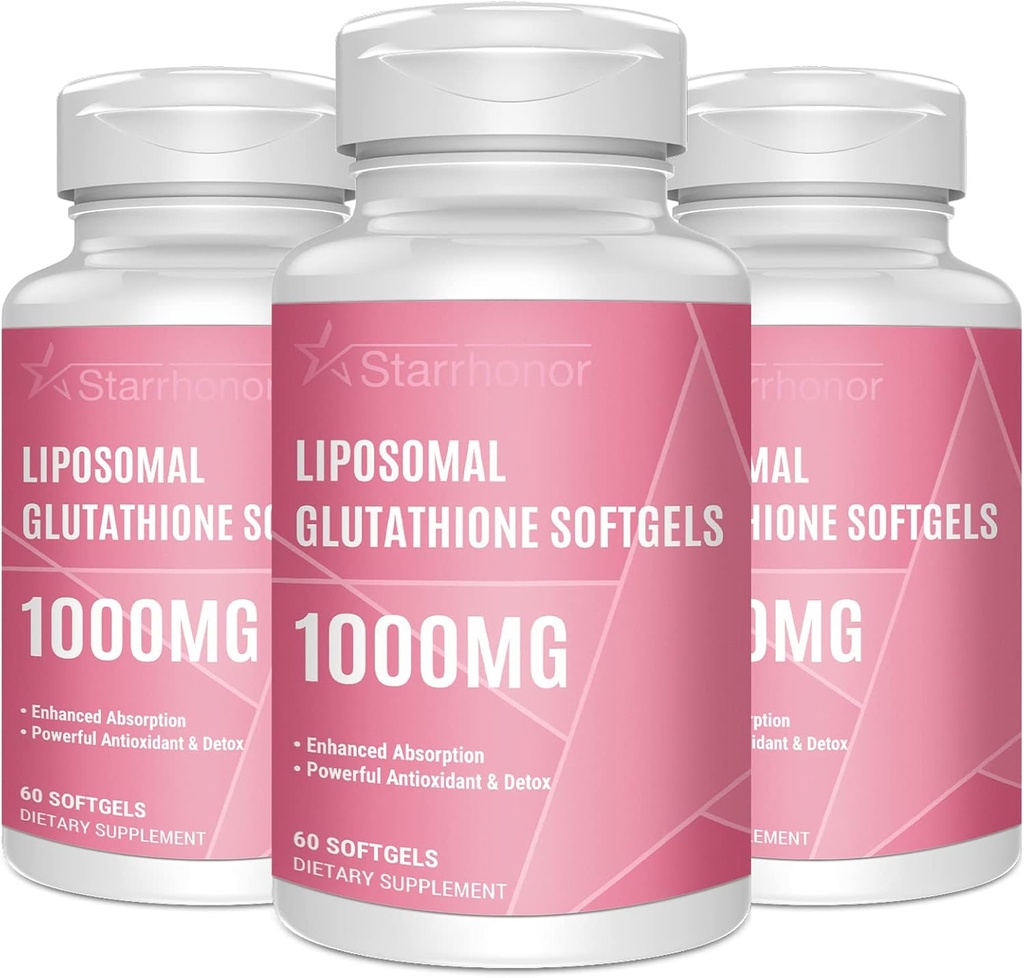 Liposomal Glutathione Softels 1500MG, Reduceret Glutathion tillæg med C-vitamin, Bedre Absorption, Non- GMO Kraftig antioxidant til sund aldring, Detox, immunforsvar, 180 Softgels
