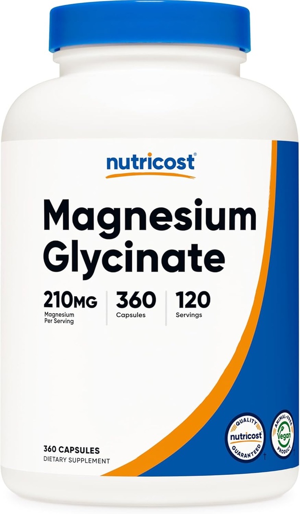 Nutricost Magnesium Glycinat kapsler (360 kapsler, 210 mg per servering) - Magnesium Glycinat supplement til Gentle Absorption