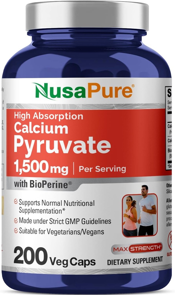 NusaPure Calcium Pyruvate 1500mg 200 Vegetarian Caps (Non-GMO, Vegan) - 750mg per caps
