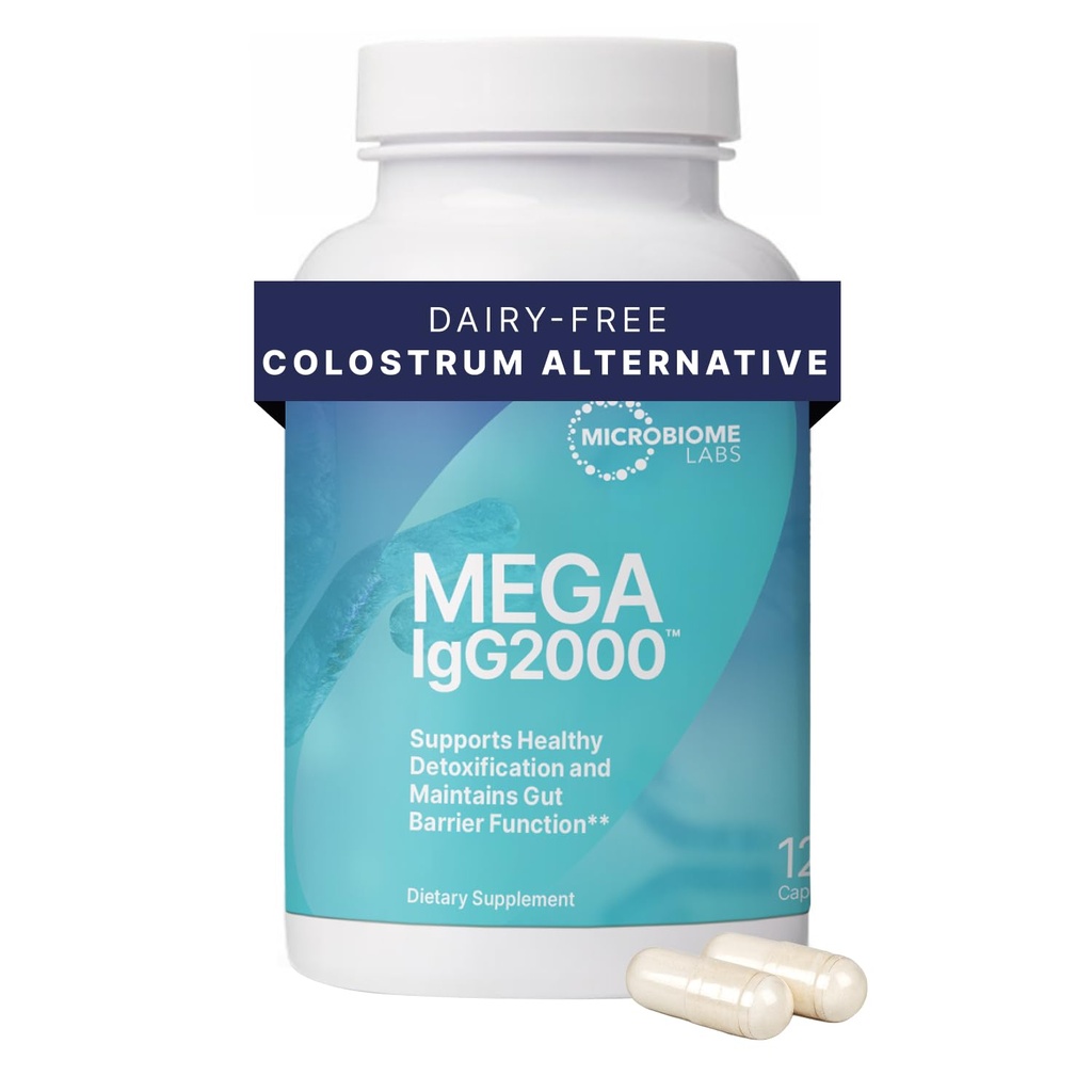 Mikrobiome Labs Mega IgG2000 kapsler - Dairy Free Bovine Colostrum Supplement Alternativ - Immunoglobulin supplement fra bovin serum til støtte fordøjelsessygdomme (120 kapsler)