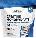 Nutricost Creatine Monohydrat Powder Variety Stickpacks (5 Artikker, 20 Servere) - Mikroniseret, 5 Gram Creatine Monohydrat Per Pack