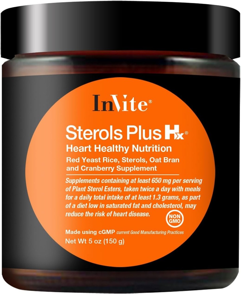 Inviter Health Steroler Plus Hx ® - Understøtter hjerte sundhed og sund Cholesterol Nivels - Indeholder rød ris Gær, Steroler, Oat Bran, Cranberry Extract - 30 Serveringer