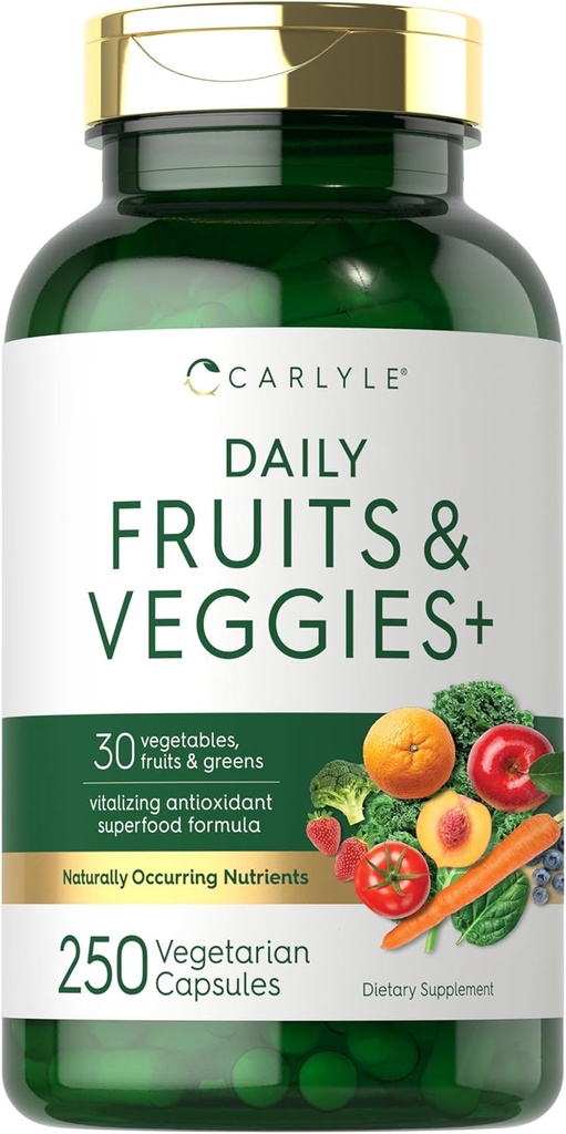 Carlyle Frugter og Veggies Supplements 124; 250 Kapseler 124; Lavet med 30 Frugter og Grøntsager